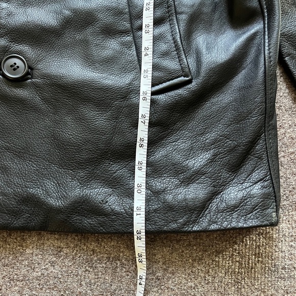 Vintage Black Genuine Leather Button Front Jacket Men’s S Heavyweight Coat 90s - Picture 9 of 14